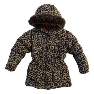 Hanna Andersson leopard winter coat size 5 110 cm insulated snow Anderson down